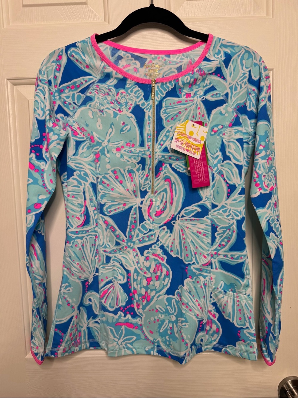 Lilly Pulitzer Sydney Sunguard UPF 50 Floral 1/4 Zip Long Sleeve Top S